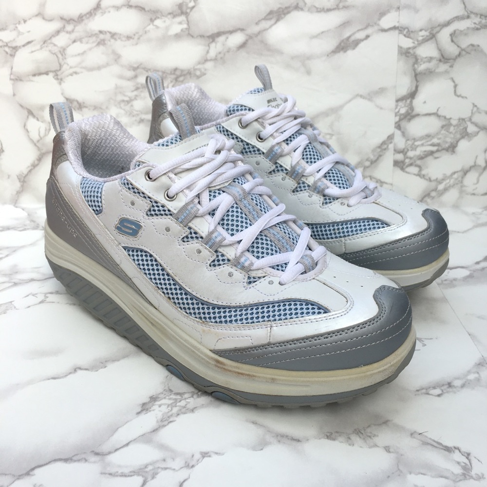 Skechers Shape Ups Jump Start Fitness Walking Shoes Size 10 White Blue